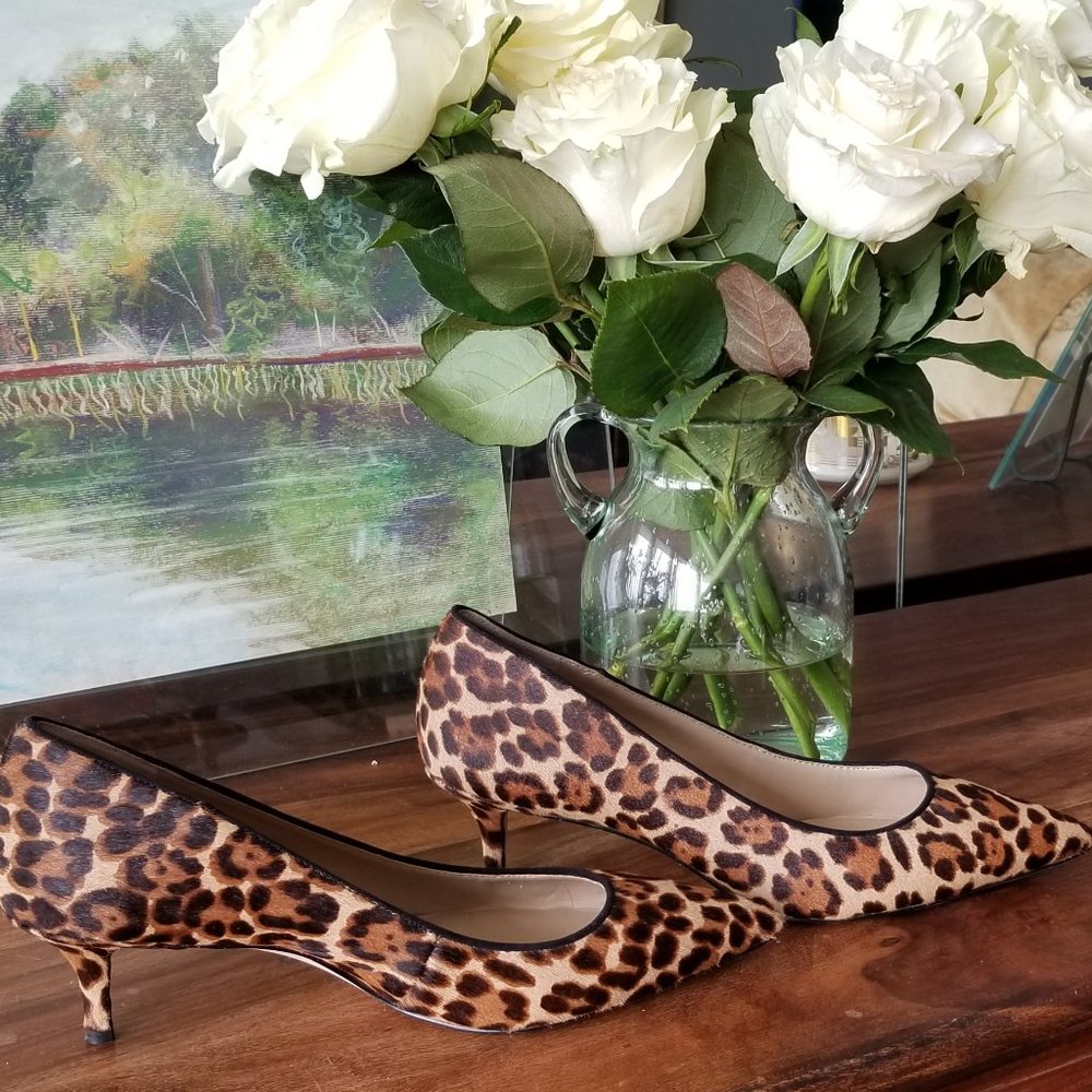 Leopard print on calf kitten heels.